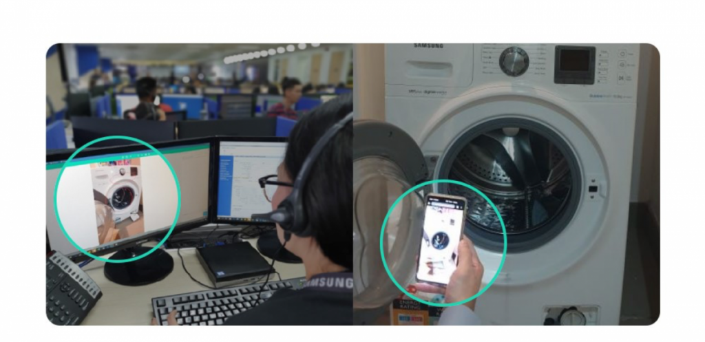 Remote Visual Support: Wie Call Center sehen lernen. So läuft die Zusammenarbeit zwischen Mitarbeiter und Kunde. Quelle: Samsung
